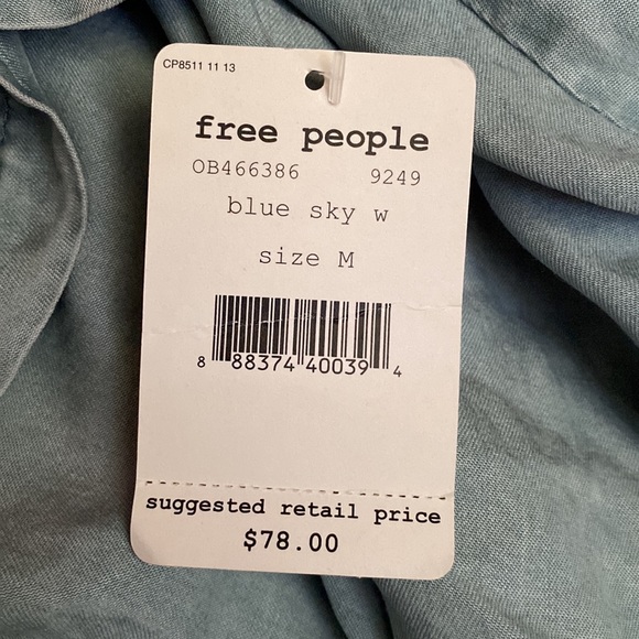Free People | Chambray Off Shoulder Top Blue Layered Cropped Size M - Picture 7 of 7